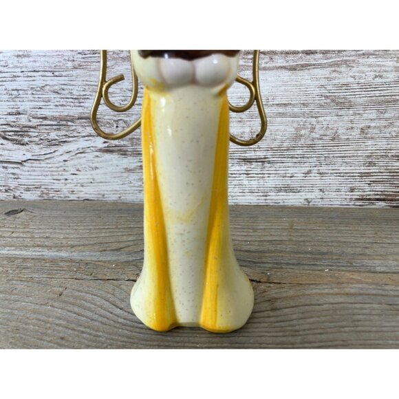 Ceramic Angel Figurine Holding Book Yellow Glittered Dress 7.25" Tall - Picture 3 of 7